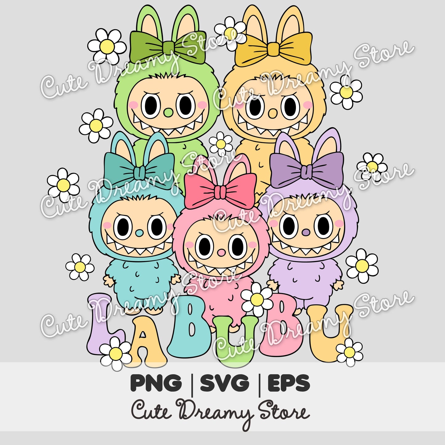 Diseño de imágenes prediseñadas de Labubu pastel SVG/PNG/EPS vector