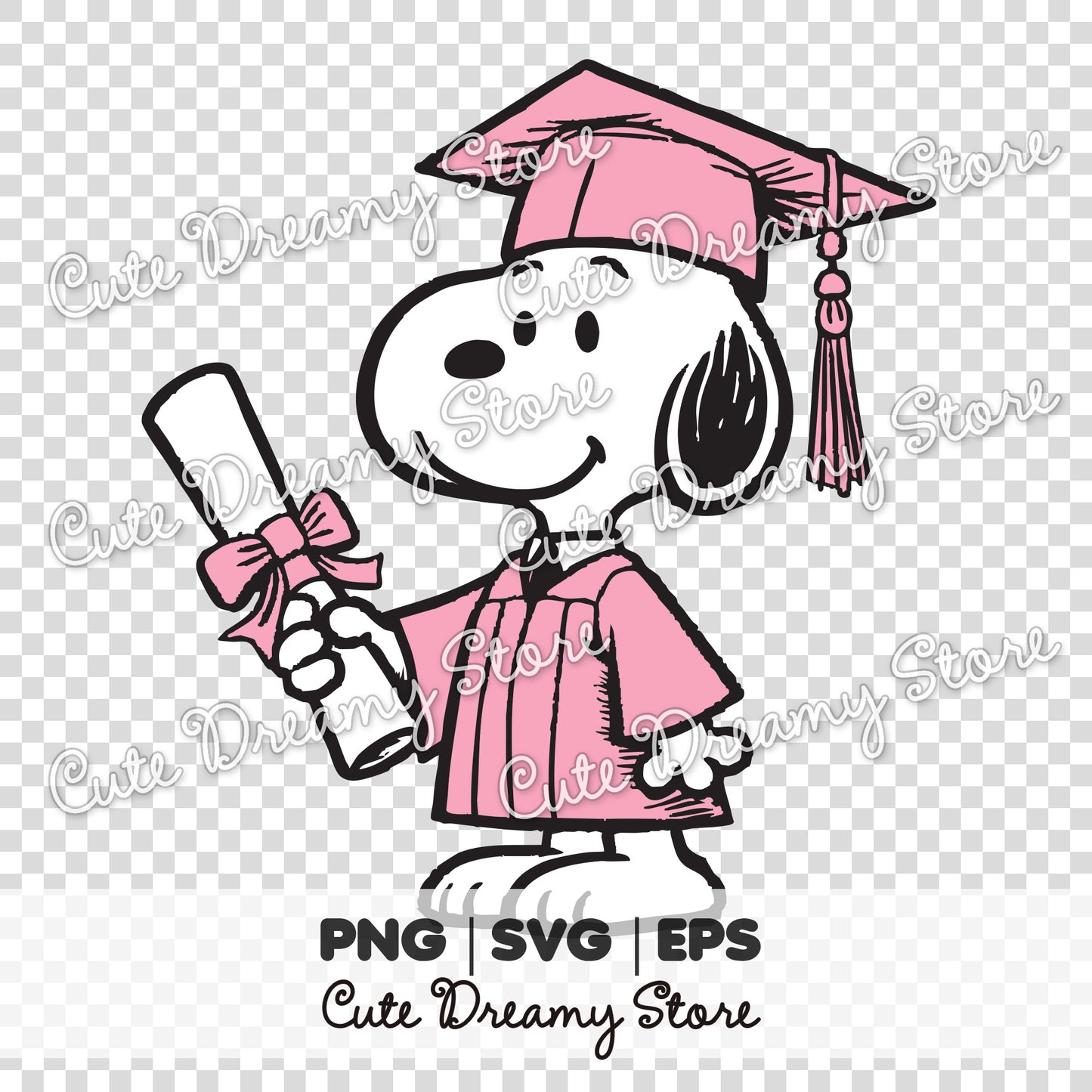 Pink Graduation Snoopy Clipart SVG / PNG / EPS vector