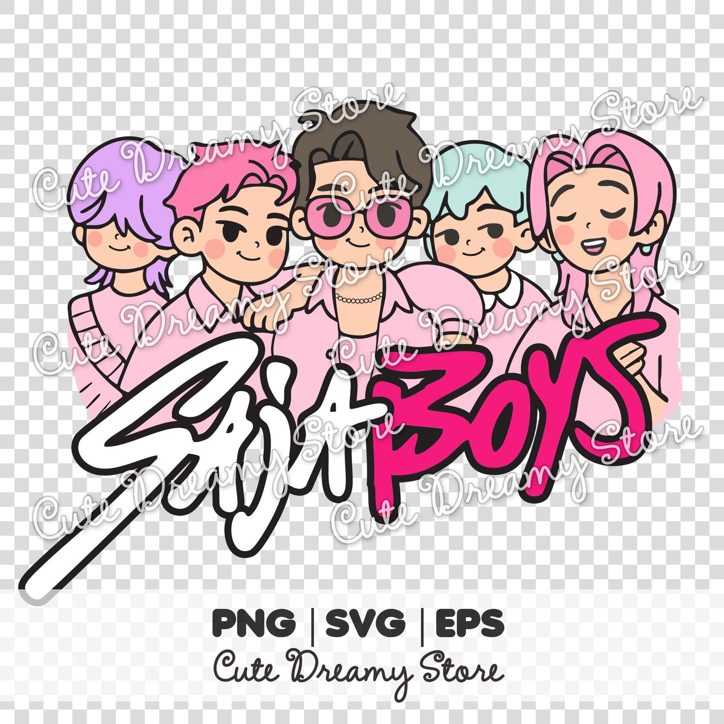 Saja Boys Line Art Clipart - Kawaii Pastel Boy Band Illustration SVG / PNG / EPS vector