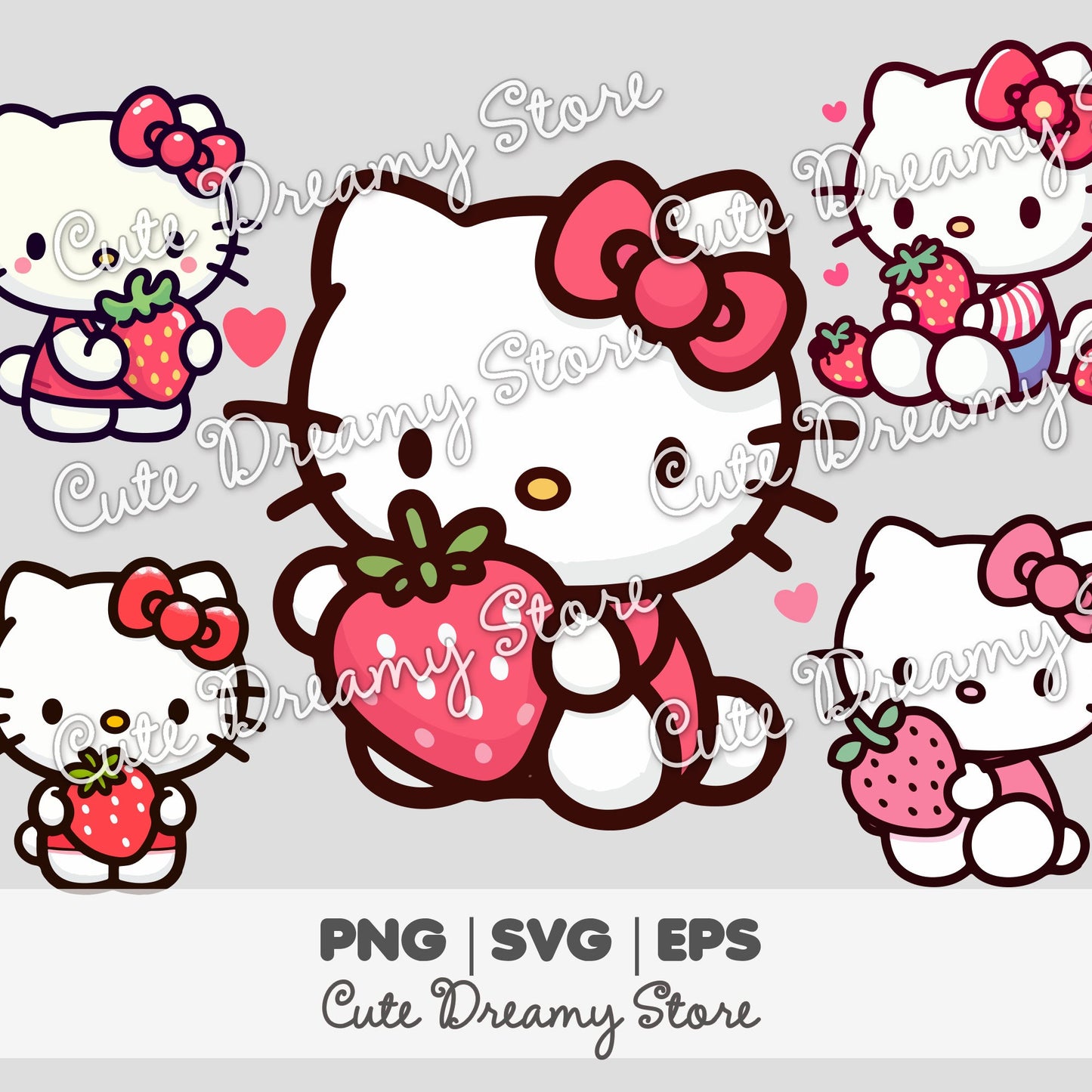 Strawberry Hello Kitty Bundle Clipart SVG / PNG / EPS vector