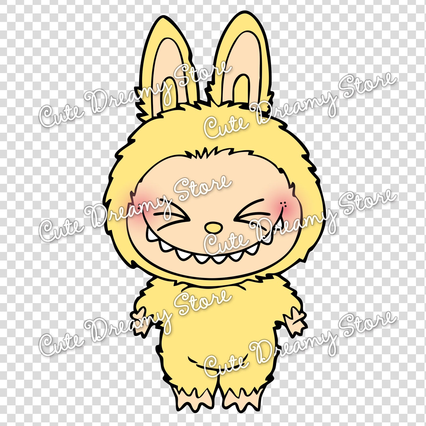 Yellow Labubu Transparent PNG Clipart – Digital Download