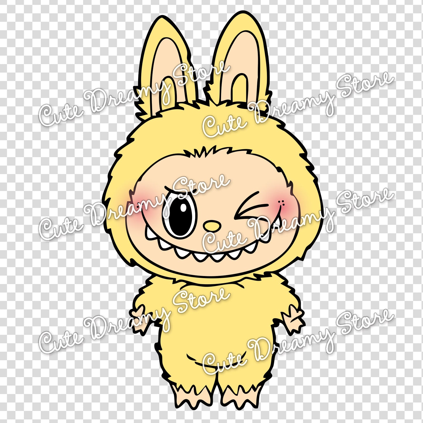 Yellow Labubu Transparent PNG Clipart – Digital Download