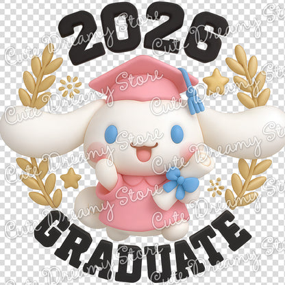 3D Cinnamoroll Graduation Clipart 2026 in pink / PNG Transparent Background