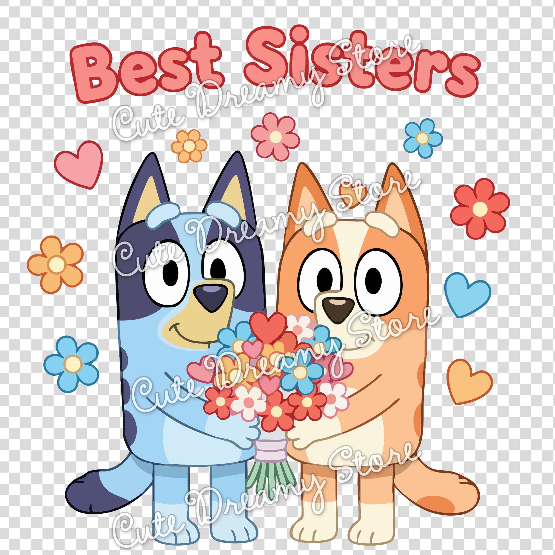 Bluey and Bingo sisters love clipart perfect for family projects