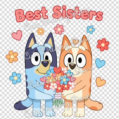 Bluey and Bingo sisters love clipart perfect for family projects