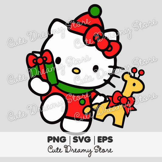 Clipart de Hello Kitty con regalo y reno navideño: descarga archivos vectoriales SVG/PNG/EPS