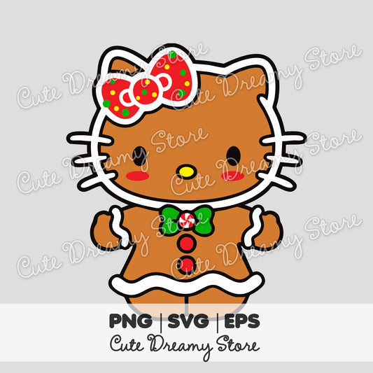 Galletas de jengibre de Hello Kitty de Navidad, imágenes prediseñadas SVG/PNG/EPS vector