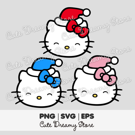 Christmas Hello Kitty Santa Hat Clipart Bundle – Red, Pink, Blue SVG / PNG / EPS Vector