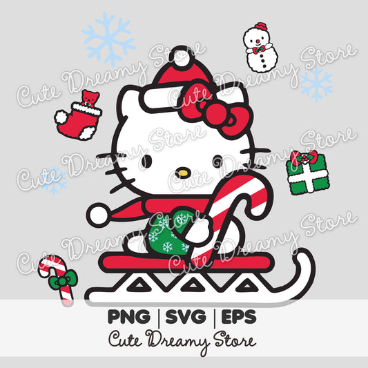 Clipart de trineo navideño de Hello Kitty SVG / PNG / EPS vector