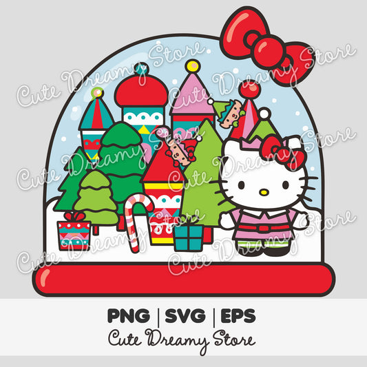 Bola de nieve navideña de Hello Kitty, imágenes prediseñadas SVG/PNG/EPS