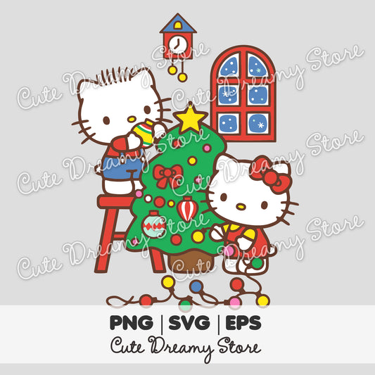 Árbol de Navidad decorado con Hello Kitty, imágenes prediseñadas SVG/PNG/EPS