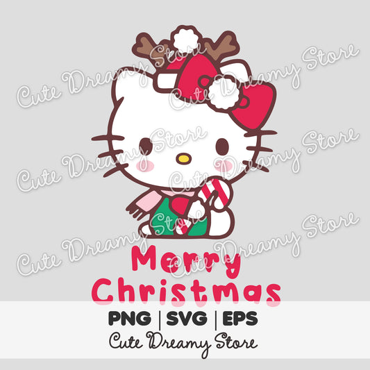 Hello Kitty de Navidad con cuernos de reno Clipart SVG / PNG / EPS Vector