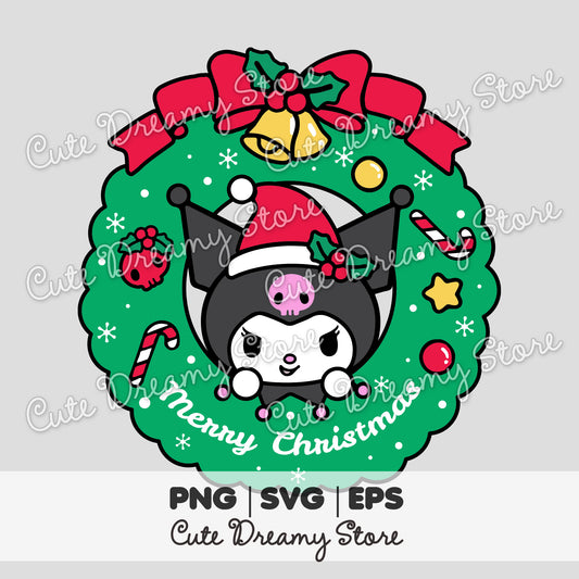 Christmas Wreath Kuromi Clipart SVG / PNG / EPS vector