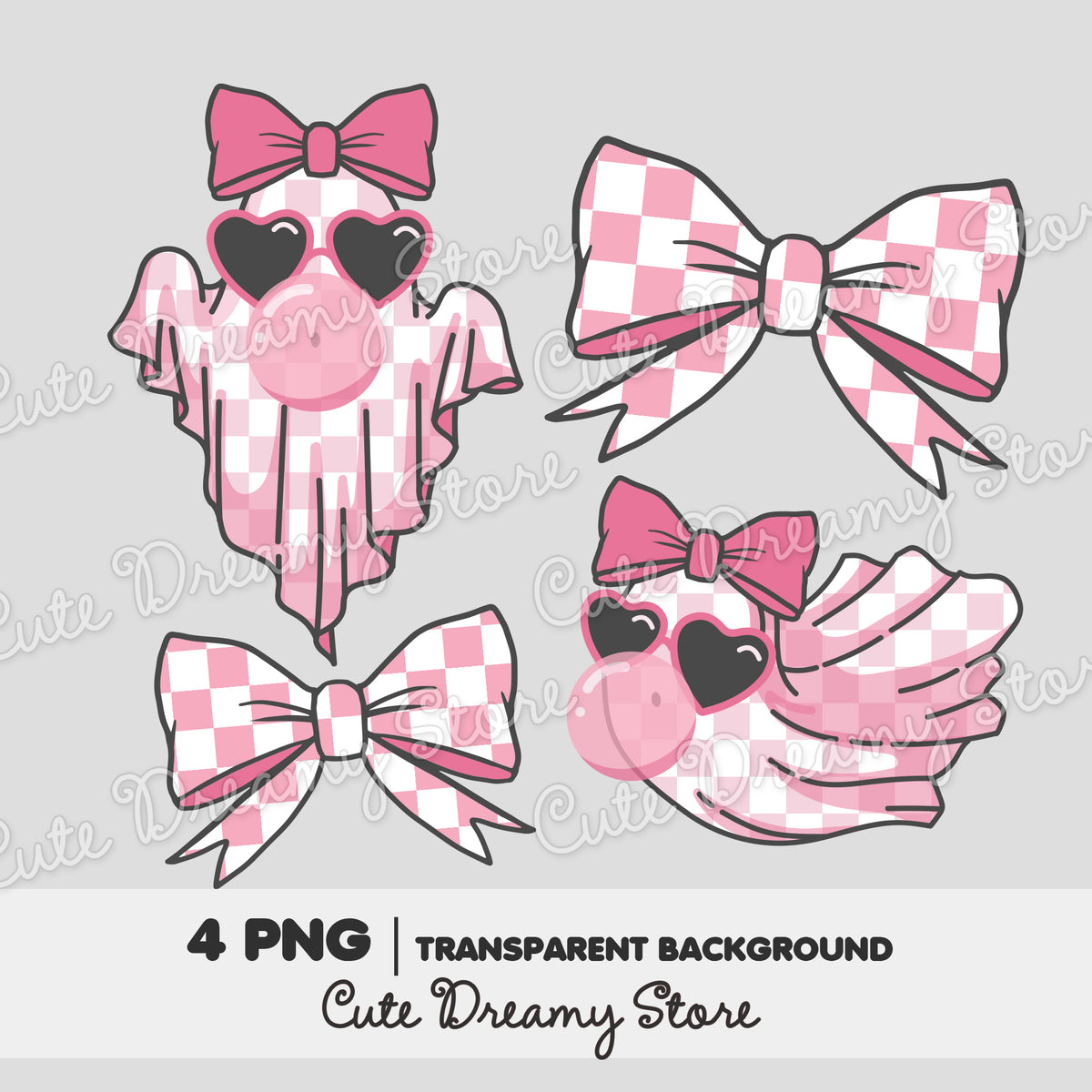 Cute Girly Ghost with Pink Bow Blowing Bubble / PNG transparent ...