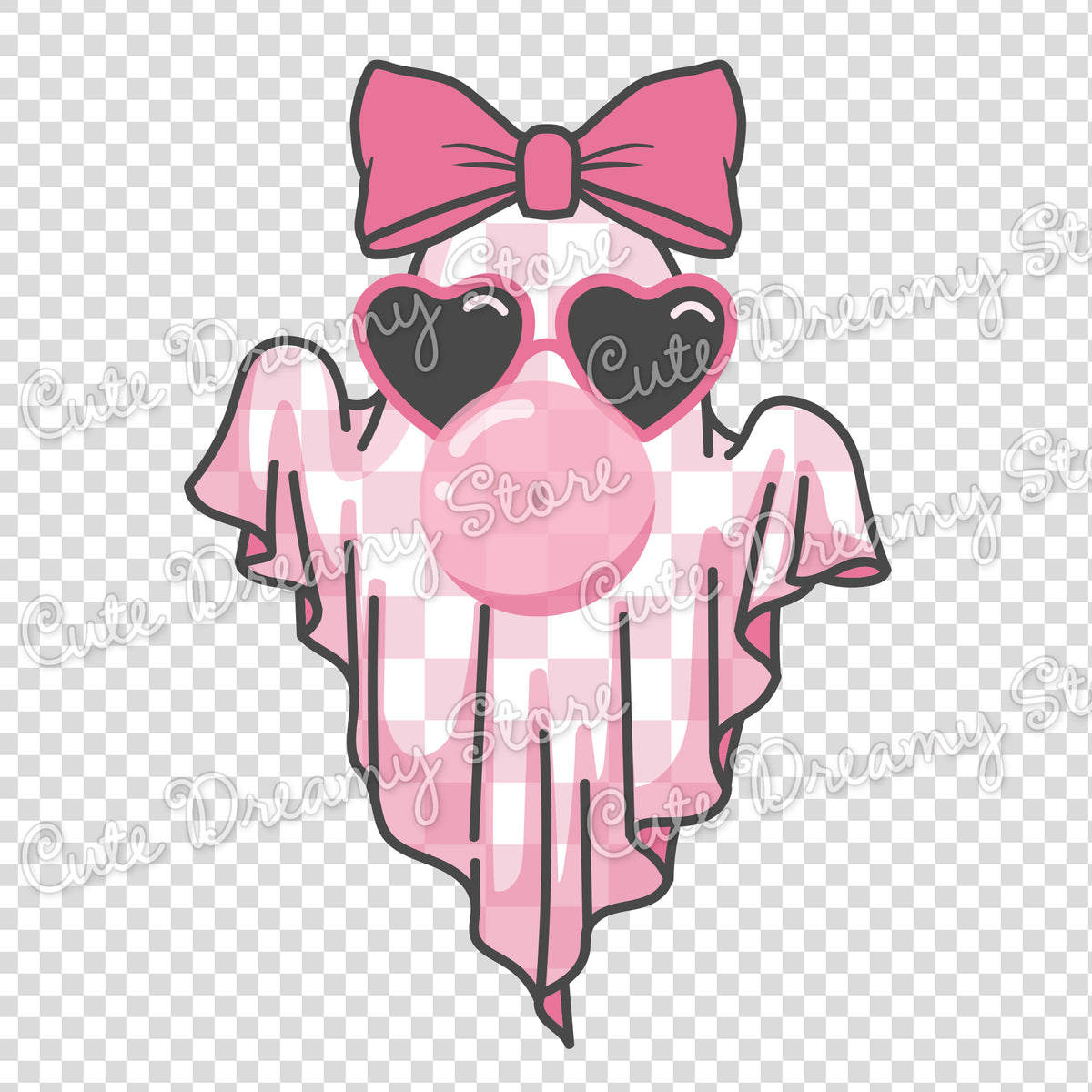 Cute Girly Ghost with Pink Bow Blowing Bubble / PNG transparent ...