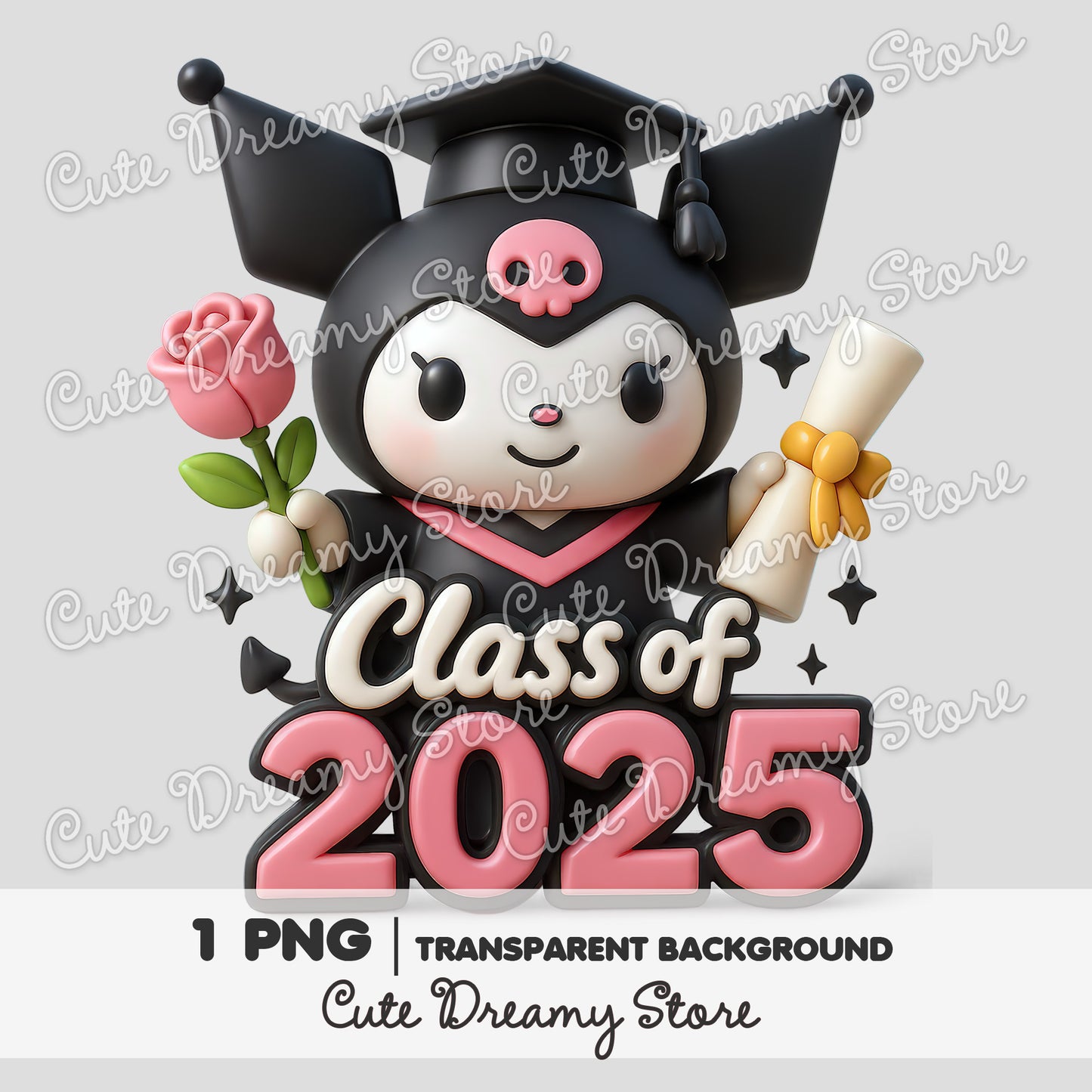 Cute Kuromi Graduation 2025 PNG | 3D Clipart Download
