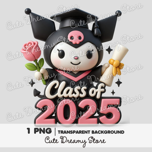Cute Kuromi Graduation 2025 PNG | 3D Clipart Download