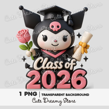 Cute Kuromi Graduation 2026 PNG | 3D Clipart Download