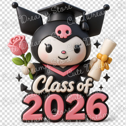 Cute Kuromi Graduation 2026 PNG | 3D Clipart Download