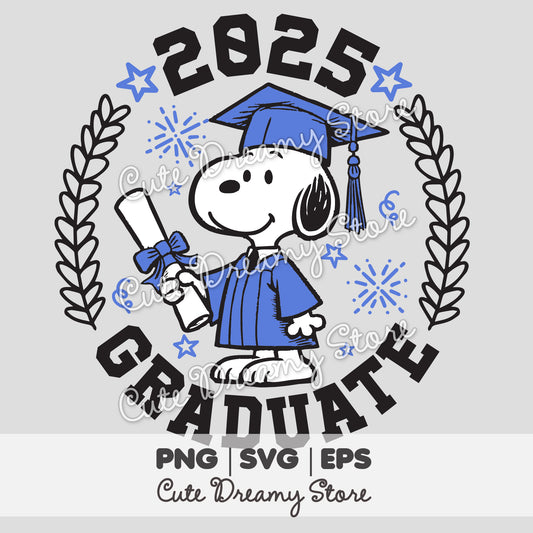 Graduation Snoopy Clipart Class of 2025 BLUE SVG / PNG / EPS vector