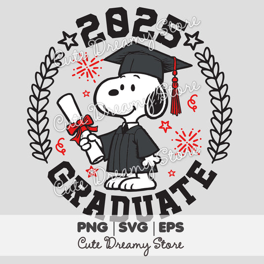 Graduation Snoopy Clipart Class of 2025 BLACK SVG / PNG / EPS vector