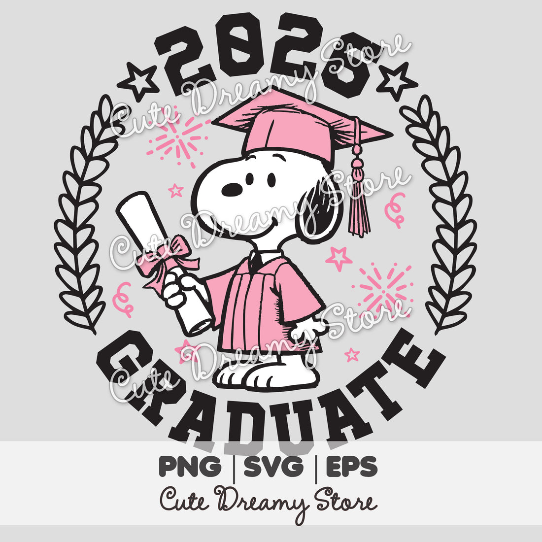 Pink Graduation Snoopy 2026 Clipart SVG / PNG / EPS – Cute Dreamy Store