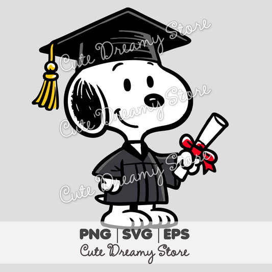 Graduation Snoopy in BLACK SVG / PNG / EPS vector