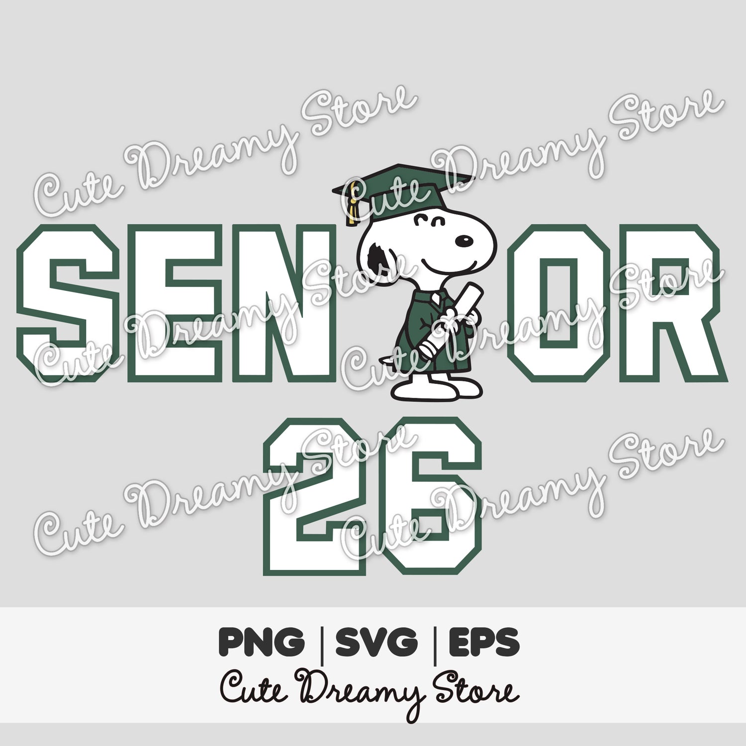 green snoopy senior 2026 graduation design svg png eps vector transparent background