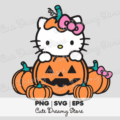 Halloween Pumpkin Hello Kitty Clipart SVG / PNG / EPS vector