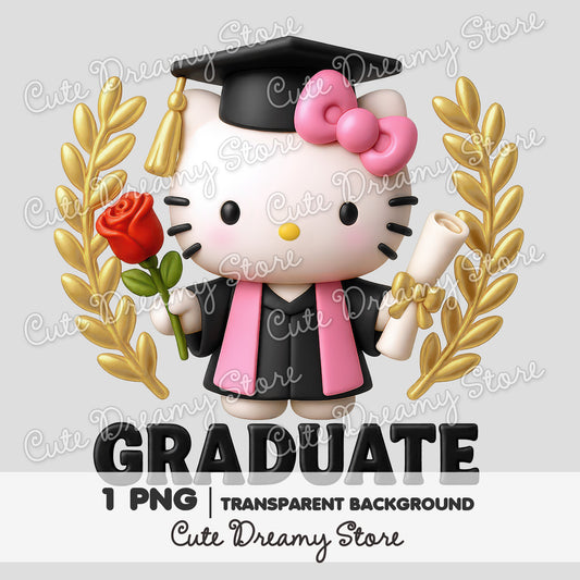 Hello Kitty Graduation 3D Gold Clipart / PNG Transparent Background