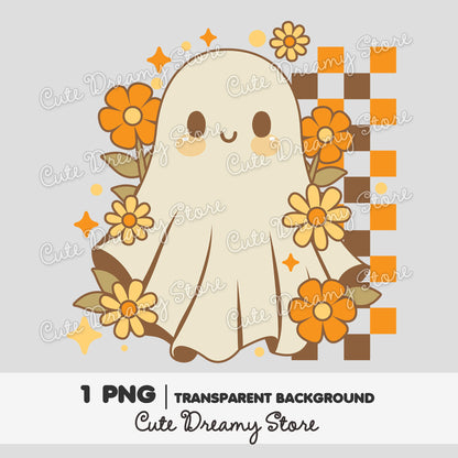 Retro Floral Ghost Clipart PNG | Cute Vintage Halloween Digital