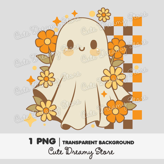 Retro Floral Ghost Clipart PNG | Cute Vintage Halloween Digital