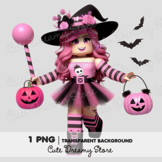 Roblox Halloween Pink Gamer Girl Clipart / PNG transparent background