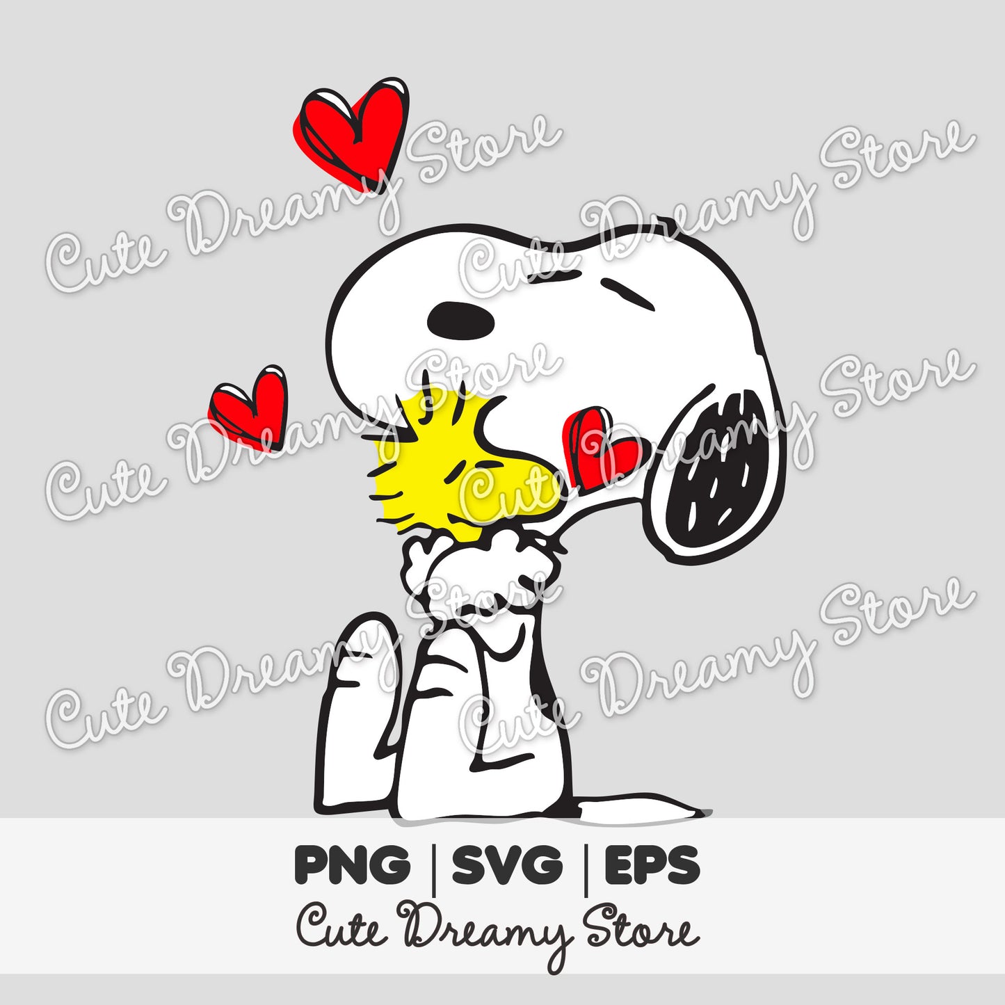 Snoopy love hug clipart relaxing on a red house with a cozy and playful style