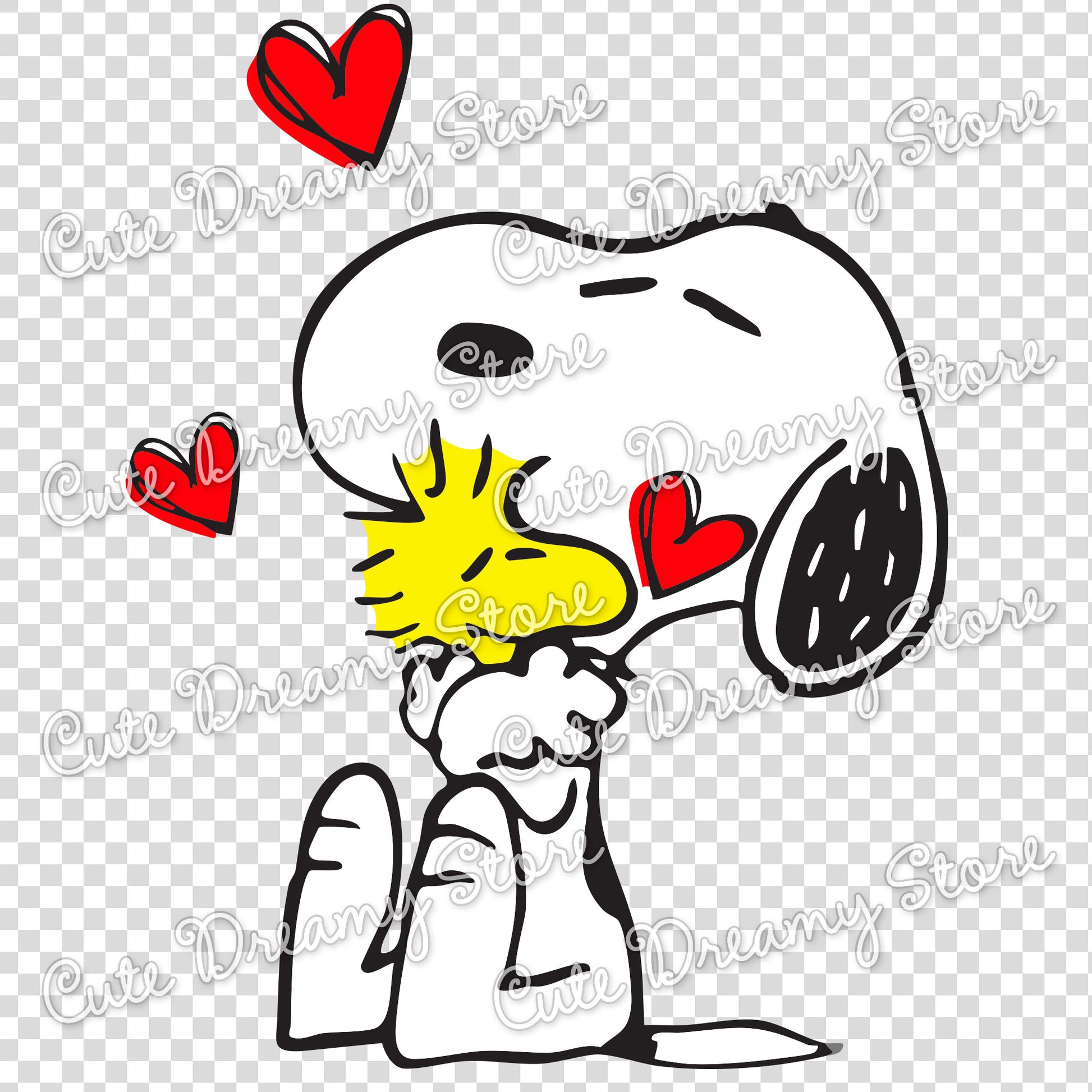 Cute Snoopy hugging illustration clipart with a nostalgic and friendly feel