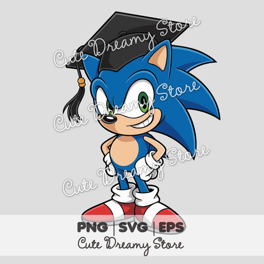 Sonic graduation clipart wearing a graduation cap in a confident pose
