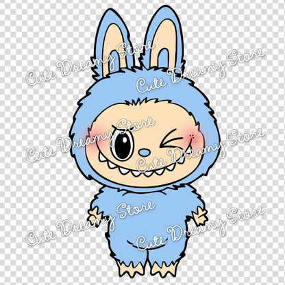Cute Blue Labubu Transparent PNG Clipart – Digital Download