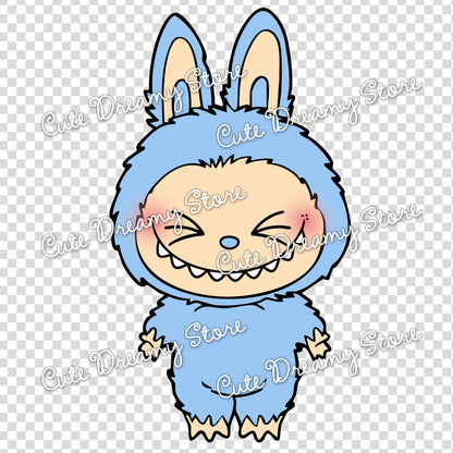 Cute Blue Labubu Transparent PNG Clipart – Digital Download