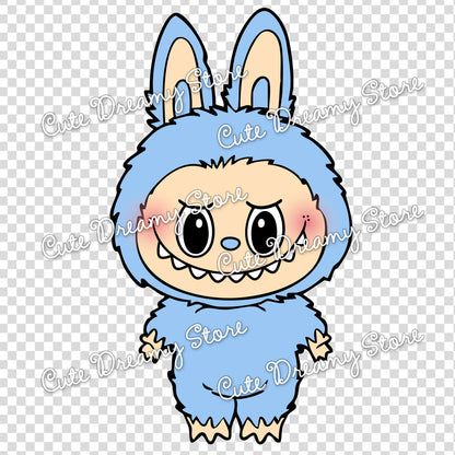 Cute Blue Labubu Transparent PNG Clipart – Digital Download