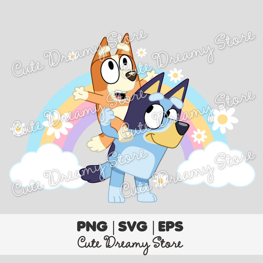 Bluey and Bingo Rainbow Clipart SVG / PNG / EPS