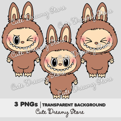 Brown Labubu Transparent PNG Clipart – Digital Download