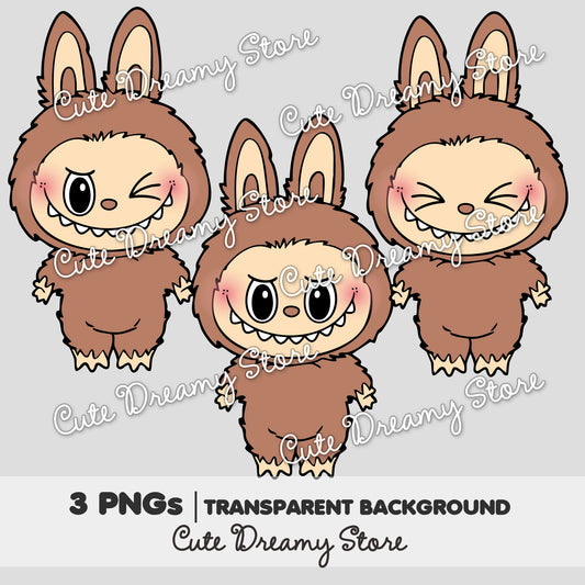 Brown Labubu Transparent PNG Clipart – Digital Download