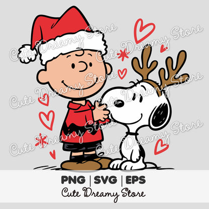 Charlie Brown & Reindeer Snoopy Reindeer Christmas Clipart SVG / PNG / EPS vector
