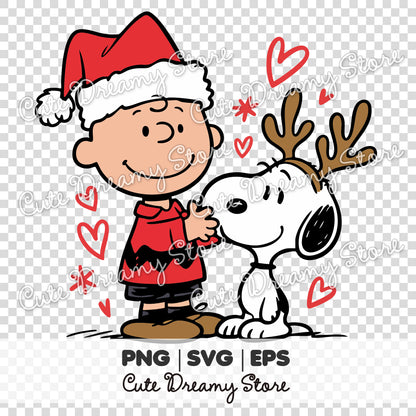 Charlie Brown & Reindeer Snoopy Reindeer Christmas Clipart SVG / PNG / EPS vector