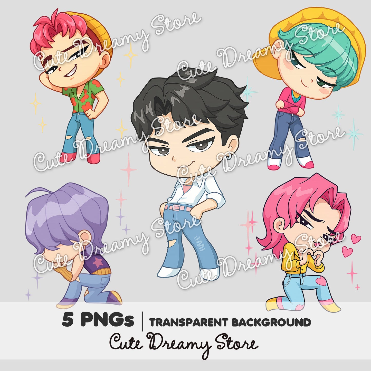 Chibi Saja Boys Clipart | Final Scene K-pop Demon Hunters PNG