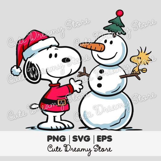 Christmas Snoopy and Snowman Clipart SVG / PNG / EPS vector