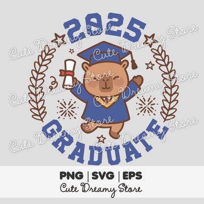 Capybara Graduation Clipart 2025 in Blue and Brown SVG / PNG / EPS Vector