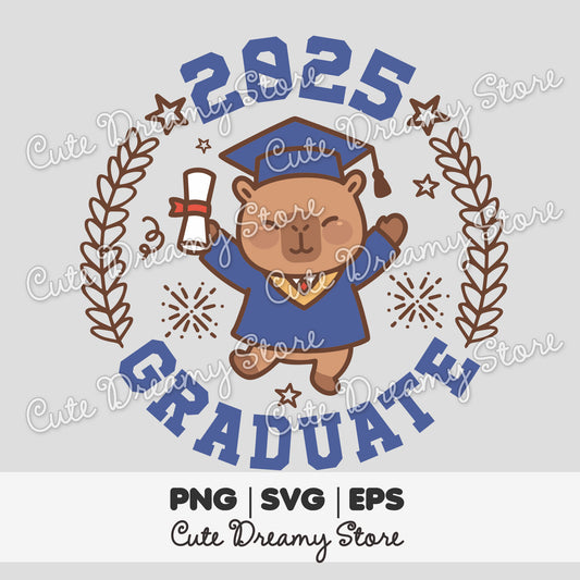 Capybara Graduation Clipart 2025 in Blue and Brown SVG / PNG / EPS Vector