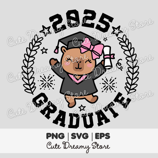 Capybara Graduation Clipart 2025 in Pink SVG / PNG / EPS Vector