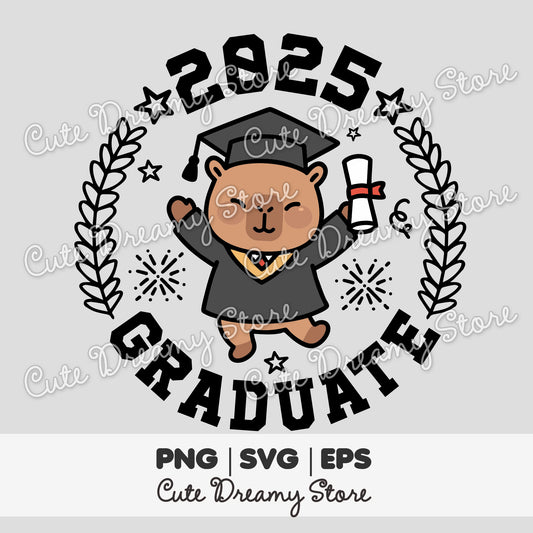 Capybara Graduation Clipart 2025 in Black SVG / PNG / EPS Vector